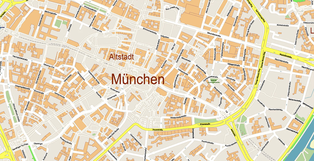 Munchen Germany Map Vector Exact High Detailed City Plan editable Adobe Illustrator Street Map in layers