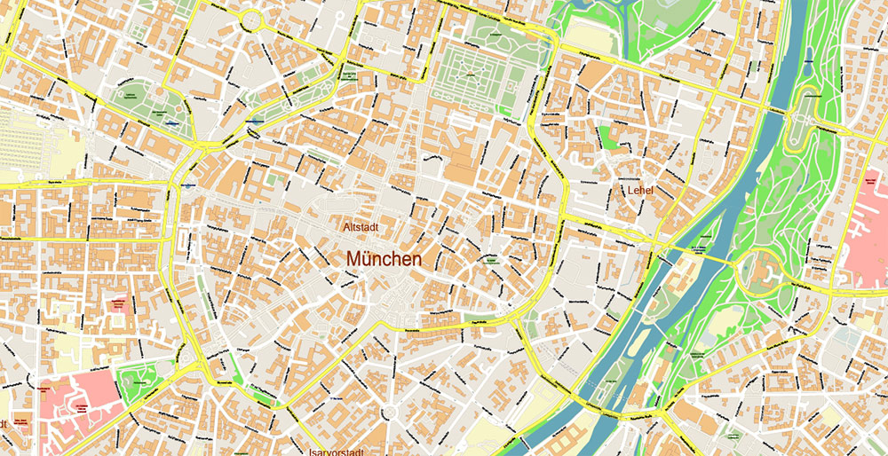Munchen Germany PDF Vector Map: Exact High Detailed City Plan editable Adobe PDF Street Map in layers