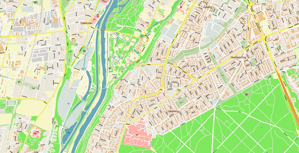 Munich Munchen Germany PDF Vector Map: Exact High Detailed City Plan editable Adobe PDF Street Map in layers