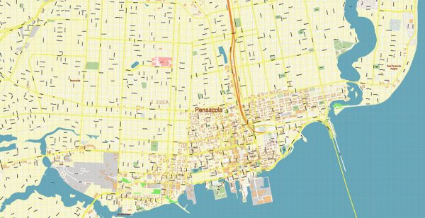 Pensacola Florida US City Vector - Pensacola Florida Us Map Vector Gvl17b Ai 10 Ai Pdf 3 600x308 