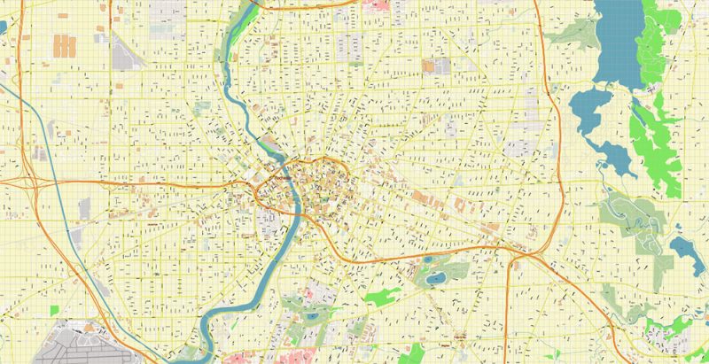 Rochester New York US Map Vector Exact High Detailed City Plan editable Adobe Illustrator Street Map in layers
