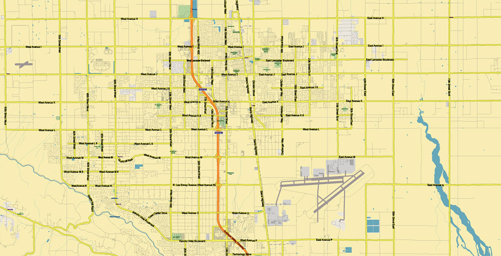 Southern California US PDF Vector Map: Exact High Detailed Region Plan editable Adobe PDF Street Road Map in layers (Names Main Streets)