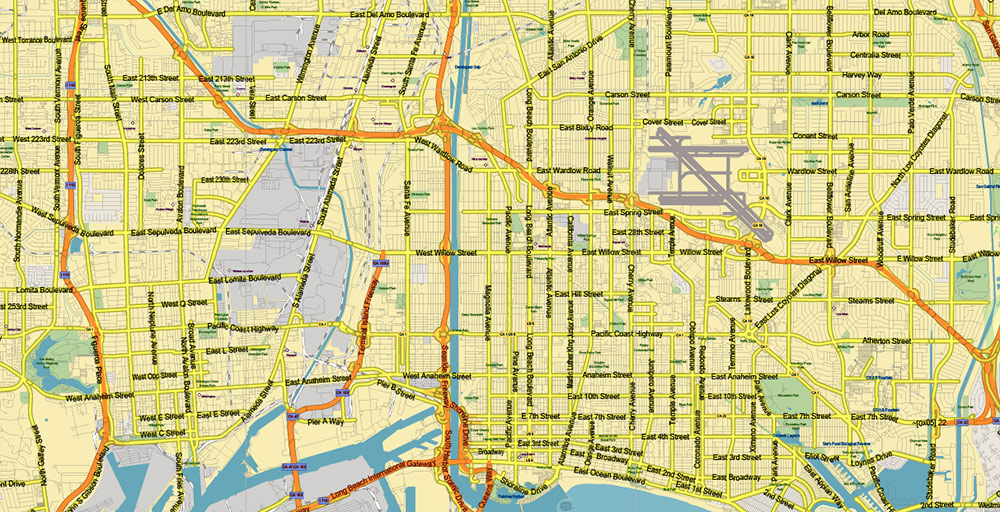 Southern California US PDF Vector Map: Exact High Detailed Region Plan editable Adobe PDF Street Road Map in layers (Names Main Streets)