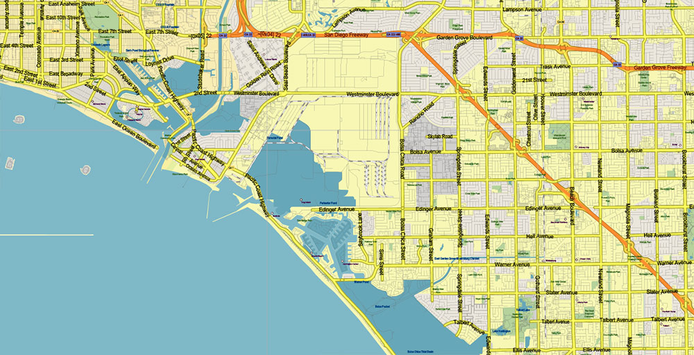 Southern California US Map Vector Exact High Detailed Region Plan editable Adobe Illustrator Street Road Map in layers (Names Main Streets)