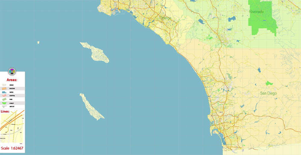 Southern California US PDF Vector Map: Exact Detailed Region Plan editable Adobe PDF Street Road Map in layers