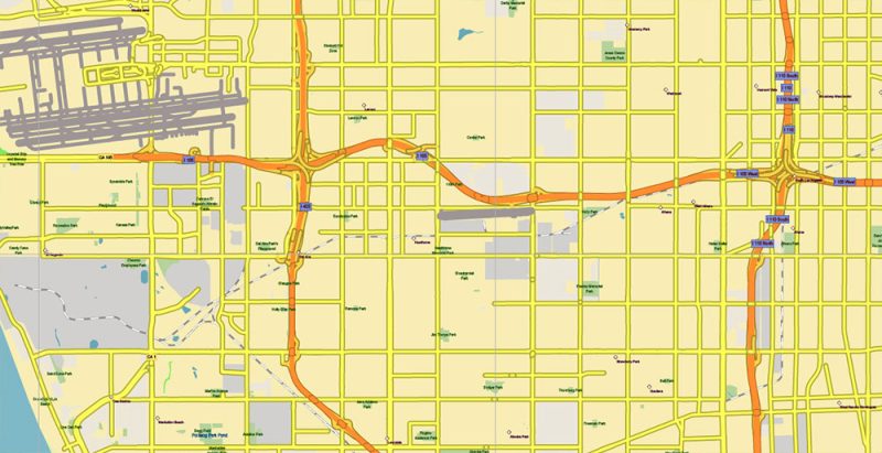 Southern California US Map Vector Exact Detailed Region Plan editable Adobe Illustrator Street Road Map in layers