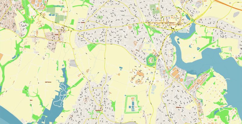 Southampton + Portsmouth UK Map Vector Exact High Detailed City Plan editable Adobe Illustrator Street Map in layers