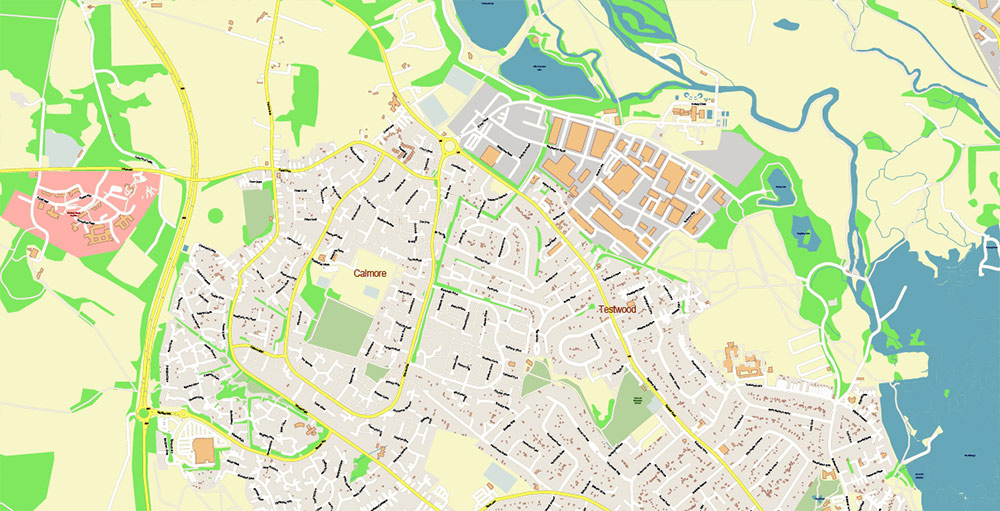 Southampton + Portsmouth UK PDF Vector Map: Exact High Detailed City Plan editable Adobe PDF Street Map in layers