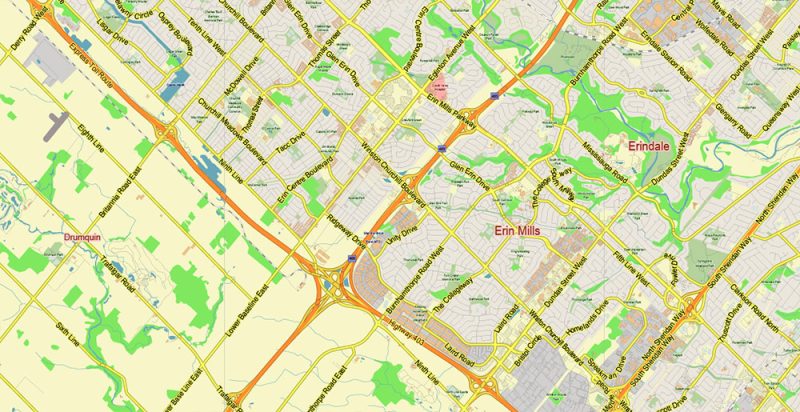 Toronto Canada Map Vector City Plan Low Detailed (for small print size) Street Map editable Adobe Illustrator in layers