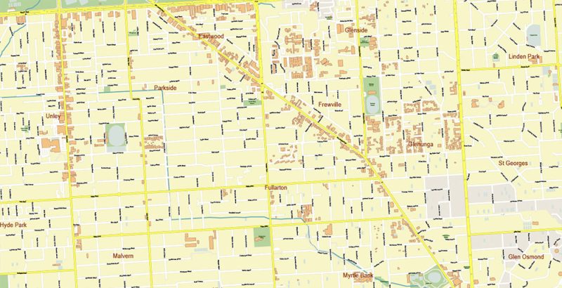 Adelaide Australia City Vector Map Exact High Detailed Urban Plan editable Adobe Illustrator Street Map in layers