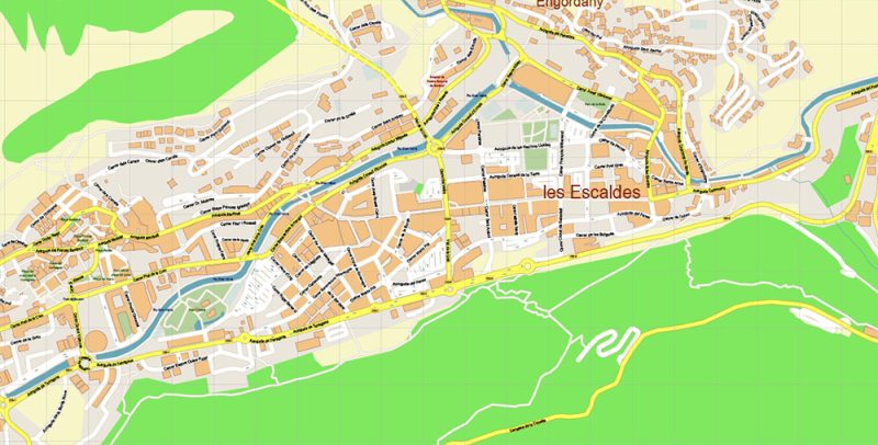 Andorra Full Country City Vector Map Exact High Detailed Urban Plan editable Adobe Illustrator Street Map in layers