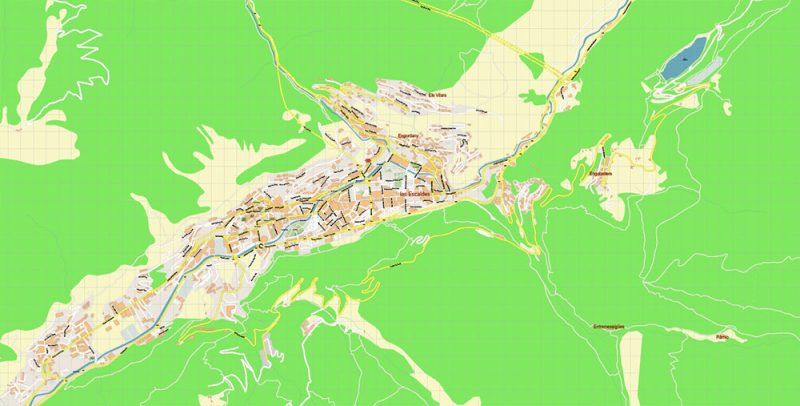 Andorra Full Country City Vector Map Exact High Detailed Urban Plan editable Adobe Illustrator Street Map in layers