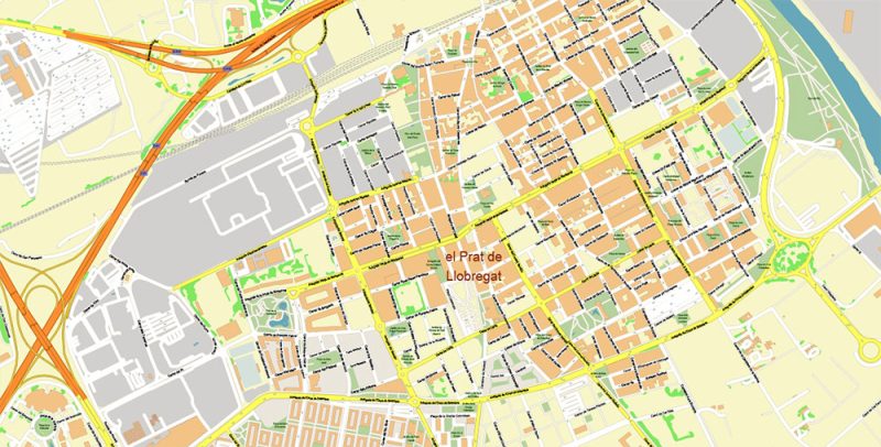 Barcelona Spain City Vector Map Exact High Detailed Urban Plan editable Adobe Illustrator Street Map in layers