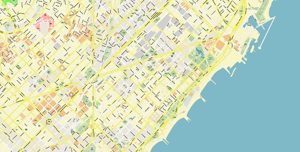 Barcelona Spain City Vector Map Exact High Detailed Urban Plan editable Adobe Illustrator Street Map in layers