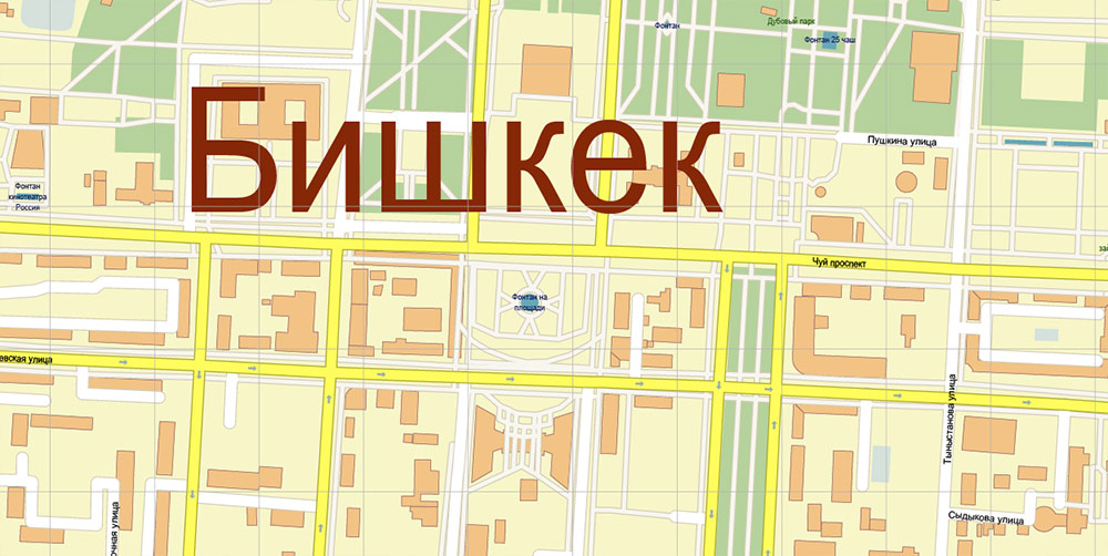 Bishkek Kyrgyzstan City PDF Vector Map Exact High Detailed Urban Plan editable Adobe PDF Street Map in layers