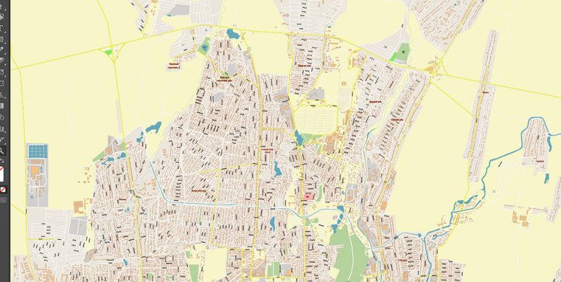 Bishkek Kyrgyzstan City Vector Map Exact High Detailed Urban Plan editable Adobe Illustrator Street Map in layers