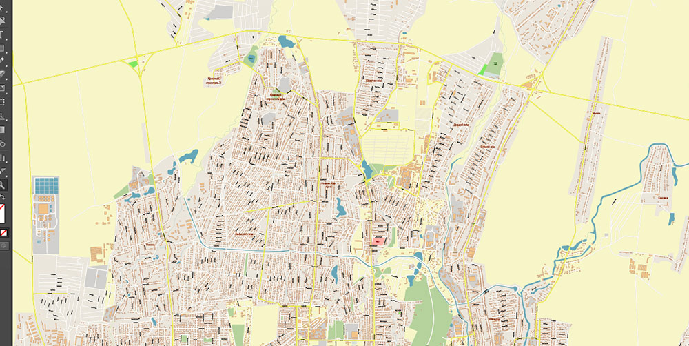 Bishkek Kyrgyzstan City PDF Vector Map Exact High Detailed Urban Plan editable Adobe PDF Street Map in layers