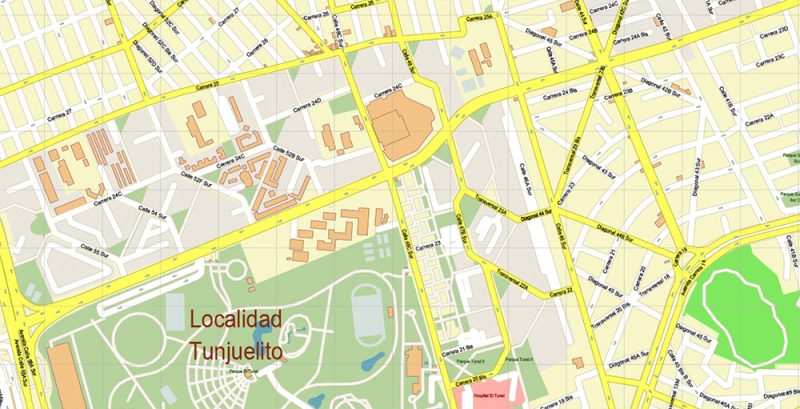 Bogota Colombia City Vector Map Exact High Detailed editable Adobe Illustrator Street Map in layers