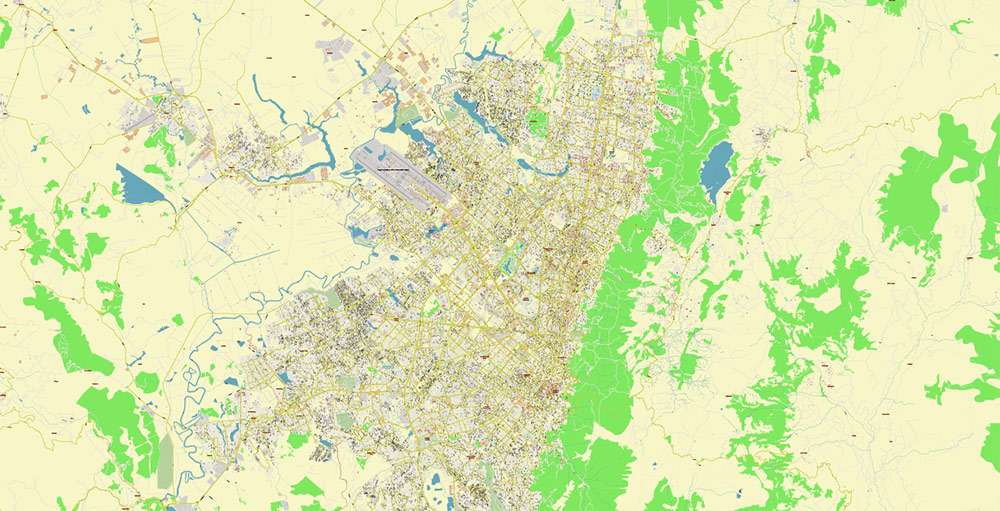 Bogota Colombia PDF City Vector Map Exact High Detailed editable Adobe PDF Street Map in layers