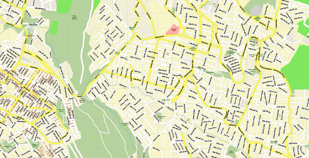 Bogota Colombia PDF City Vector Map Exact High Detailed editable Adobe PDF Street Map in layers