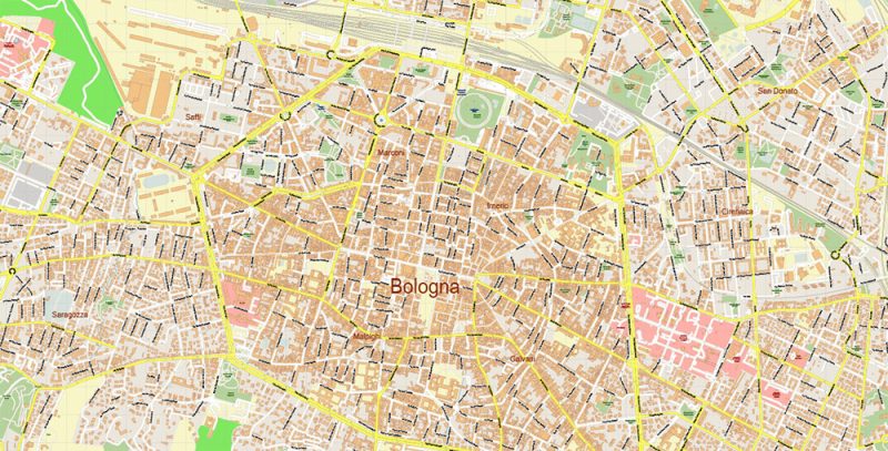 Bologna Italy City Vector Map Exact High Detailed editable Adobe Illustrator Street Map in layers