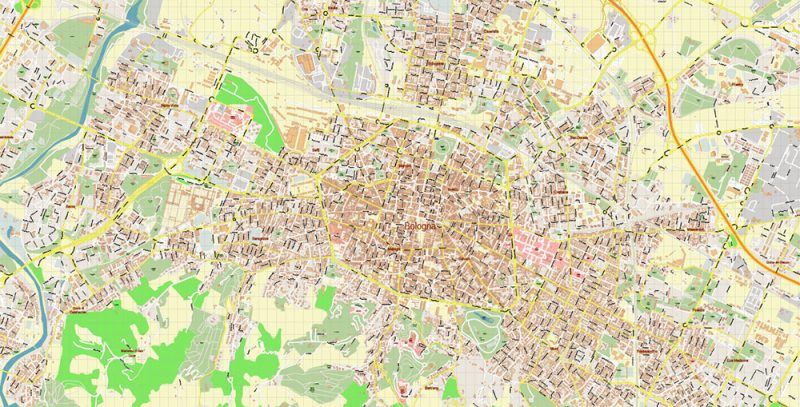 Bologna Italy City Vector Map Exact High Detailed editable Adobe Illustrator Street Map in layers