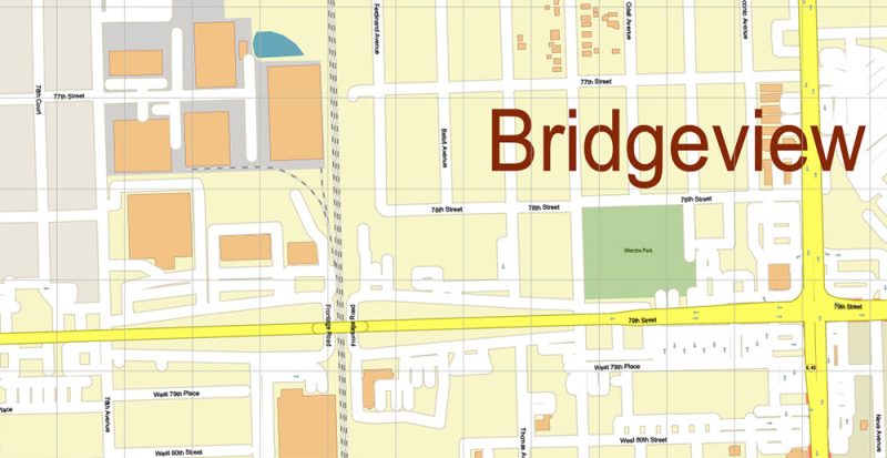 Bridgeview Illinois Chicago US City Vector Map Exact High Detailed editable Adobe Illustrator Street Map in layers