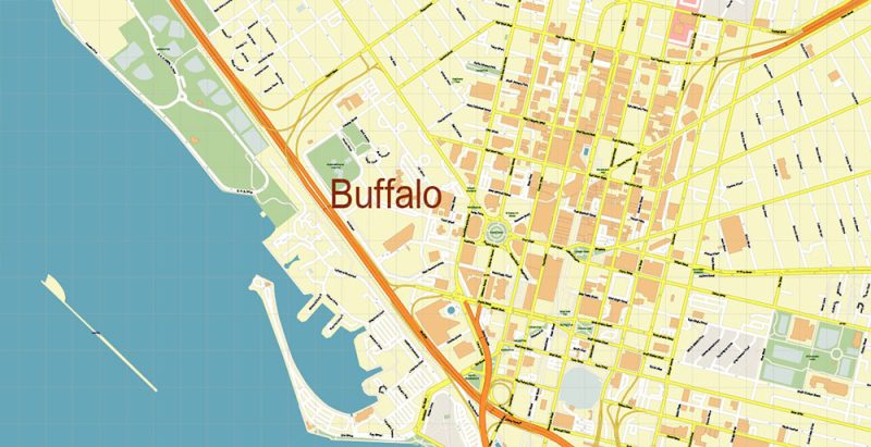 Buffalo New York US City Vector Map Exact High Detailed editable Adobe Illustrator Street Map in layers