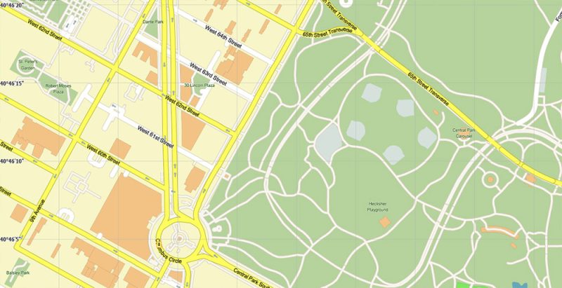 Central Park New York City US City Vector Map Exact High Detailed editable Adobe Illustrator Street Map in layers