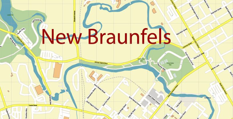 Comal County Texas US New Braunfels Map Vector Accurate Roads Plan High Detailed Street Map + Counties + Zipcodes editable Adobe Illustrator in layers