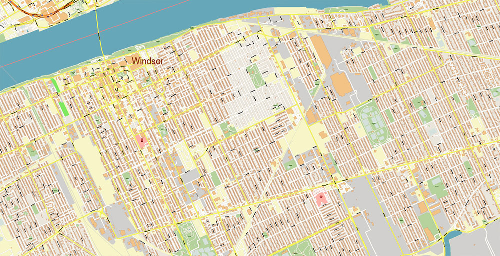 Detroit Michigan US City Vector Map Exact High Detailed Urban Plan editable Adobe Illustrator Street Map in layers