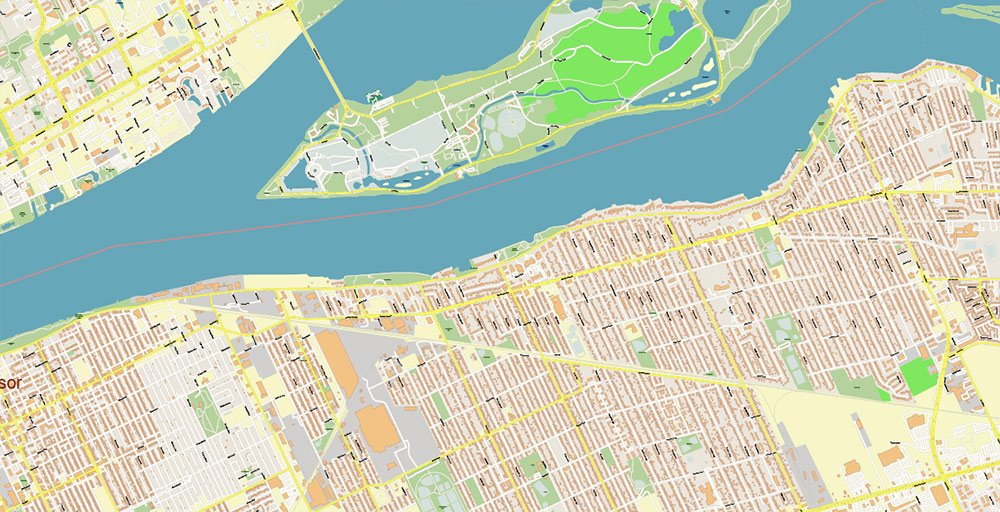 Detroit Michigan US City Vector Map Exact High Detailed Urban Plan editable Adobe Illustrator Street Map in layers