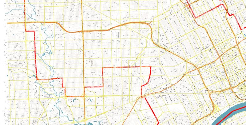 Detroit Michigan US (SP. Edition) City Vector Map Exact High Detailed Urban Plan editable Adobe Illustrator Street Map in layers