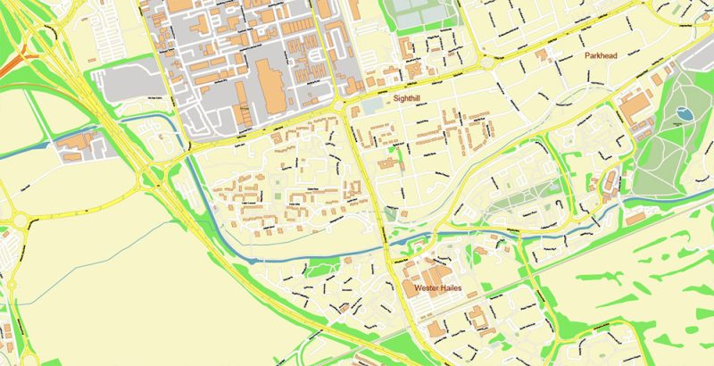 Edinburgh Scotland UK City Vector Map Exact High Detailed editable Adobe Illustrator Street Map in layers