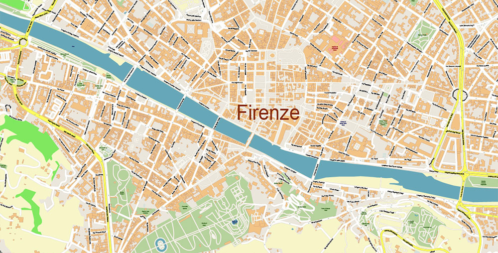 Florence Firenze Italy PDF City Vector Map Exact High Detailed editable Adobe PDF Street Map in layers
