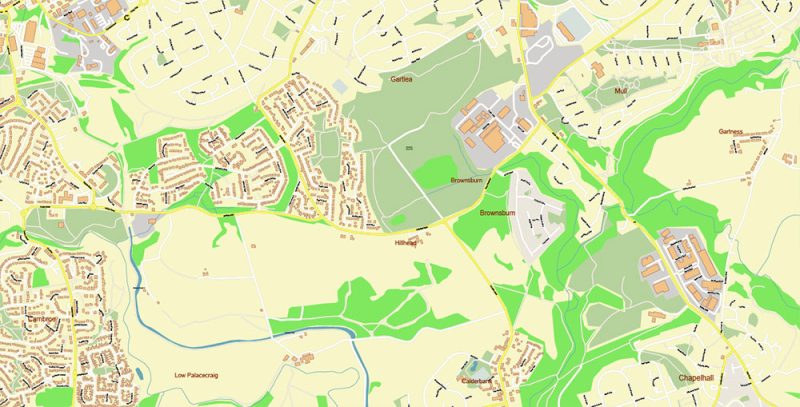 Glasgow Scotland UK City Vector Map Exact High Detailed editable Adobe Illustrator Street Map in layers