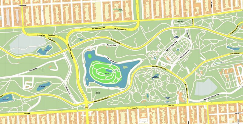 Golden Gate Park San Francisco US City Vector Map Exact High Detailed editable Adobe Illustrator Street Map in layers