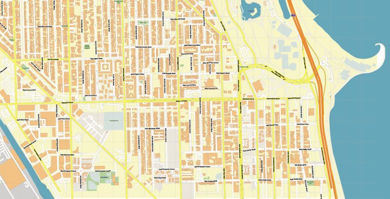 Lincoln Park Chicago Illinois US City Vector Map Exact High Detailed editable Adobe Illustrator Street Map in layers
