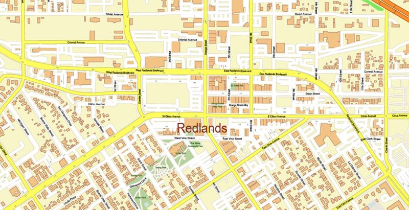 Riverside + San Bernardino California US City Vector Map Exact High Detailed Urban Plan editable Adobe Illustrator Street Map in layers