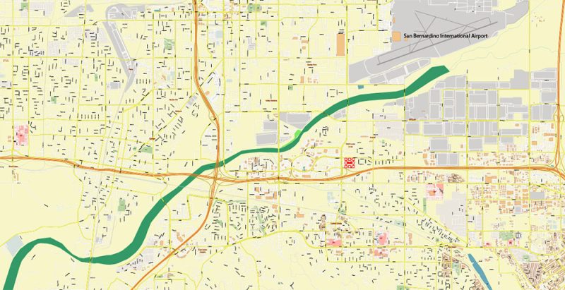 Riverside + San Bernardino California US City Vector Map Exact High Detailed Urban Plan editable Adobe Illustrator Street Map in layers
