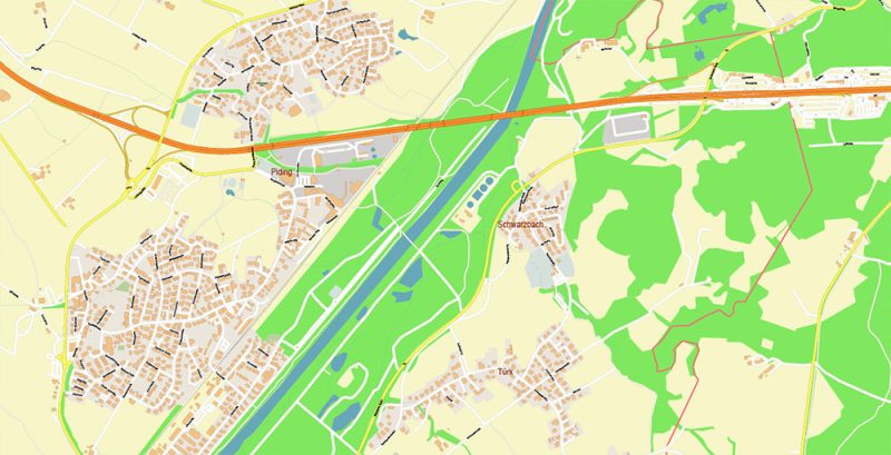 Salzburg Austria City Vector Map Exact High Detailed editable Adobe Illustrator Street Map in layers