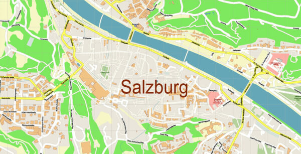 Salzburg Austria City Vector PDF Map Exact High Detailed editable Adobe ...