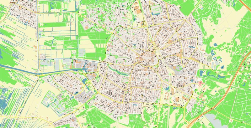 Utrecht Netherlands City Vector Map Exact High Detailed editable Adobe Illustrator Street Map in layers