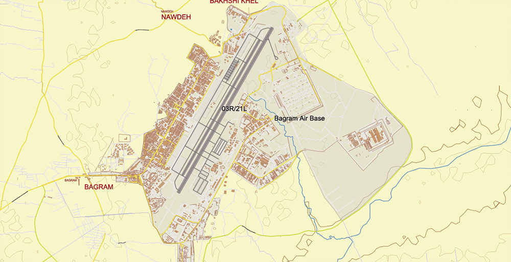 Bagram Air Force Base Afghanistan City Vector Map Exact High Detailed editable Adobe Illustrator Street Map in layers