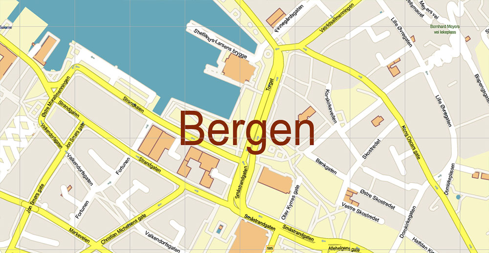 Bergen Norway PDF City Vector Map Exact High Detailed editable Adobe PDF Street Map in layers