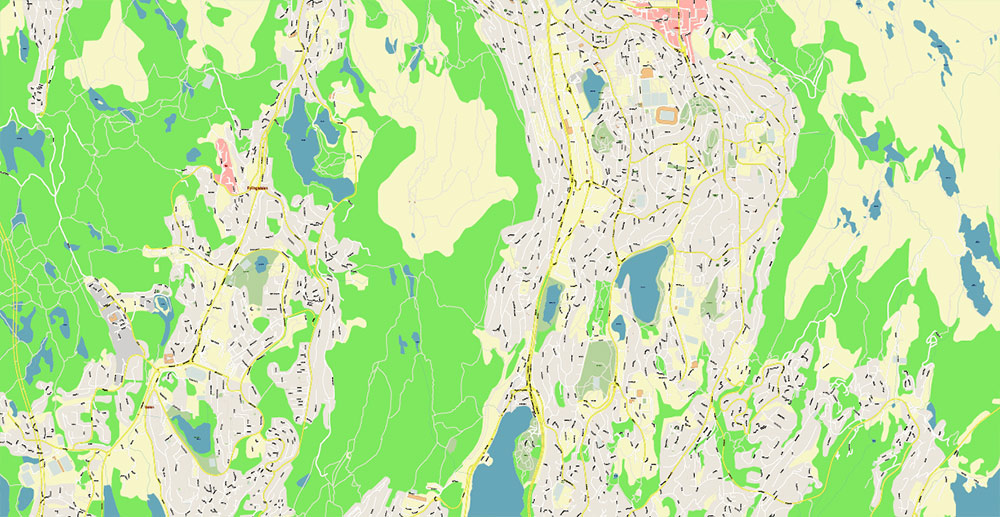 Bergen Norway PDF City Vector Map Exact High Detailed editable Adobe PDF Street Map in layers