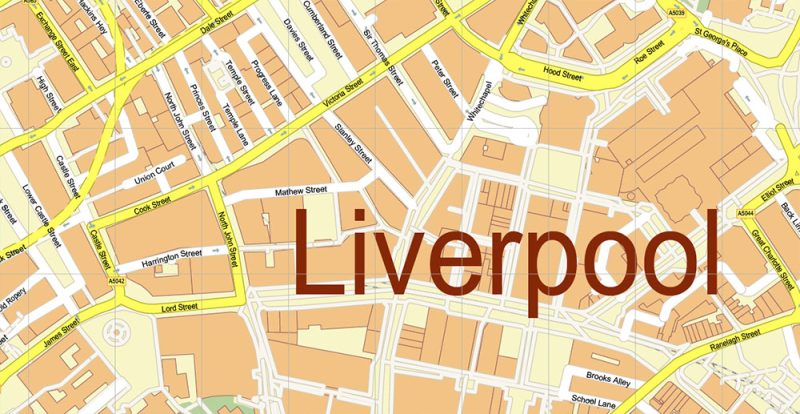 Liverpool UK City Vector Map Exact High Detailed editable Adobe Illustrator Street Map in layers