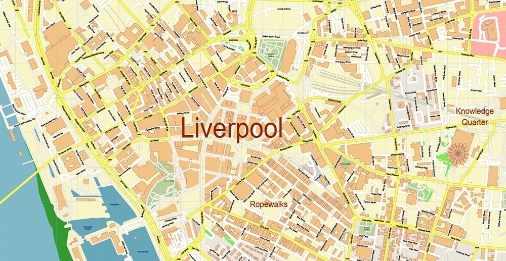 Liverpool UK City Vector Map Exact High Detailed editable Adobe Illustrator Street Map in layers