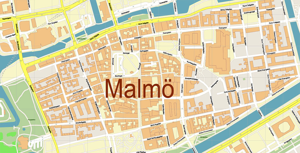 Malmo / Malmö Sweden City Vector Map Exact High Detailed editable Adobe Illustrator Street Map in layers