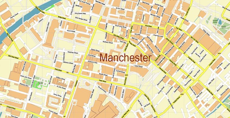 Manchester UK City Vector Map Exact High Detailed editable Adobe Illustrator Street Map in layers